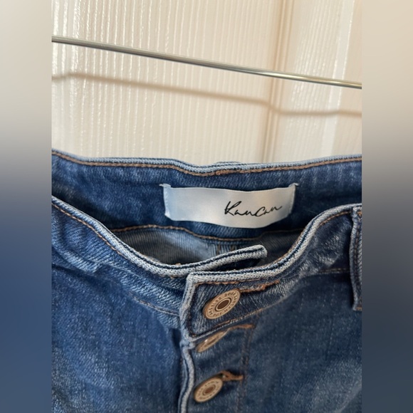 KanCan Medium Wash Distressed Crop Raw Hem Button Front Skinny Jeans Size 15/31 - Picture 9 of 12
